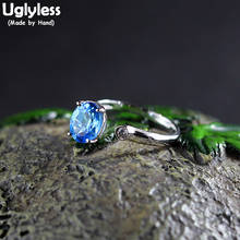 Anéis topázio azul natural de luxo sem gliless para mulheres anéis abertos em pedras preciosas oval prata esterlina 925 real joia fina r972 2024 - compre barato