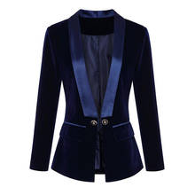Azul escuro preto blazer feminino outono manga comprida casacos de veludo xale colarinho único botão blazers jaqueta feminina outono 2024 - compre barato