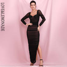 LOVE & LEMONADE черное Сетчатое платье макси с длинными рукавами и разрезом по бокам LM82180 2024 - купить недорого