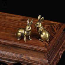 Antique Copper Zodiac Cute Rabbit Statue Ornaments 1 Pair Vintage Solid Brass Animal Miniature Figurine Tea Pet Desk Decoration 2024 - buy cheap