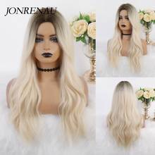 JONRENAU Syntheic Platinum Wig with Brown Root  for Black White Women Medium Length Natural Wave Hair  Wigs Heat Resistant Fiber 2024 - buy cheap