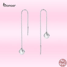 Bamoer GAE373-pendientes de cadena de plata 925 auténtica para mujer, aretes largos asimétricos de flor de perla pura, joyería 2024 - compra barato