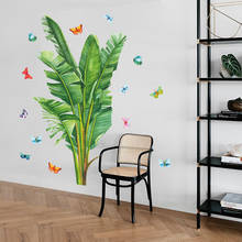 Pegatinas de pared de hoja de plátano verde para sala de estar, decoración de pared de dormitorio, PVC extraíble, murales de Arte de vinilo, calcomanía de decoración del hogar, 113x78cm 2024 - compra barato