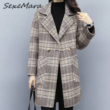 2019 Elegant Korean Fashion Winter Autumn Woolen Buffalo Plaid Mink Cashmere Coat for Female 2024 - buy cheap