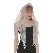 Laven lenço triangular de poliéster, cachecol para igreja bandana capilar de oração casamento mantilla bordado espanhol hijab 2024 - compre barato