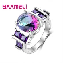 Novelty Fine 925 Sterling Silver Engagement Rings For Women Female Mystic Rainbow Stone Austrian Crystal Wedding Accessories 2024 - buy cheap