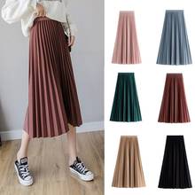 Hot Two Layer Autumn Winter Women Suede Skirt Long Pleated Skirts Womens Vintage Women Midi Skirt 2024 - buy cheap