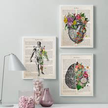 Arte de anatomía, lienzo médico, pintura, flor, cerebro, corazón, cuerpo humano, póster impreso, educación de estudiantes, imagen del Hospital, decoración 2024 - compra barato