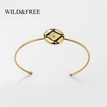 Selvagem & livre ouro aberto pulseiras para mulheres de aço inoxidável forma redonda preto cor vermelha do vintage pulseiras jóias presente de casamento 2024 - compre barato