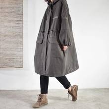Trajnatural jaqueta vintage com capuz, casacos femininos com zíper e bolsos, cinza plus de algodão, folgado, para primavera 2021 2024 - compre barato