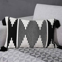 Black White Cushion Cover 30x50cm Pillow Cover Cotton Woven Handmade Tassels for Home Decoratio Living Room Bed Room 2024 - buy cheap