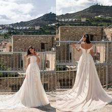 2021 Wedding Dresses Off Shouler Lace Appliques Bridal Gowns Custom Made Lace-up Back Sweep Train A Line Wedding Dress 2024 - buy cheap