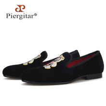 Piergitar new bear embroidery men velvet shoes plus size men loafers handmade male's smoking slippers for party and banquet 2024 - buy cheap