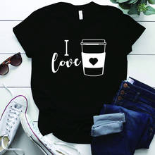 Camiseta feminina estampa de café, plus size, manga curta, gola redonda, de poliéster, para mulheres, casual 2024 - compre barato