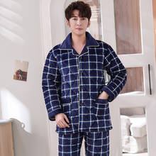 Plus tamanho L-3XL conjuntos de pijamas acolchoados três camadas espessamento inverno coral velo pijamas dos homens homme casual homewear 2024 - compre barato
