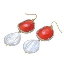 GG Jewelry Natural Pearl Cultured White Keshi Pearl Orange Crystal Cz Paved Hook Dangle Earrings Lady Girl Gift Jewelry 2024 - buy cheap