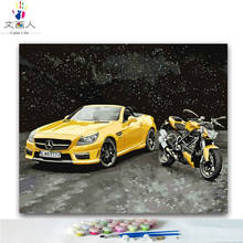 Diy coloring paints by numbers Yellow sports car motorcycle pictures paintings by number with colors kits for kids 40x50 frame 2024 - buy cheap