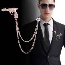 Fashion New Pistol Men Rhinestone Gold Brooch with Chain Tassel Gun Brooches Pin Brooch Metal Lapel Pins Men Accessories Jewelry 2024 - buy cheap