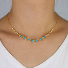 New arrived turquoises stone paved tear drop blue opal cz choker jewelry station statement layer gold color necklace for wedding 2024 - buy cheap