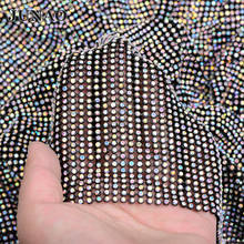 Junao 45*120cm glitter preto malha ab vidro strass tecido cristal fita strass roupas applique costura guarnição de metal para vestido 2024 - compre barato
