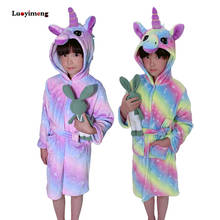 Kigurumi roupão de pijamas para meninas, pijama para crianças, unicórnio, desenho animado, toalha com capuz, vestimenta infantil 2024 - compre barato