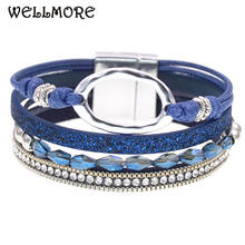 WELLMORE NEW leather bracelets for women fashion crystal charm Bracelets & Bangles Female Jewelry wholesale dropshipping 2024 - buy cheap
