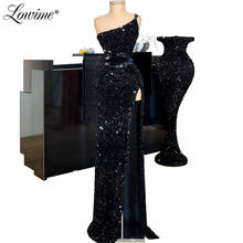 Black Prom Dresses One Shoulder Sequins Ladies Party Gowns 2020 Custom Made Arabic Women Evening Dress Dubai Robe De Soiree 2024 - buy cheap