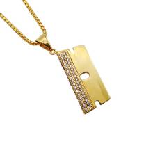 Pingente lâmina de barbeador aaa, colar pingente cor dourada de aço inoxidável 2024 - compre barato