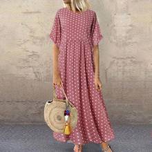 Casual Women Dress Polka Dot Print Loose Round Neck Short Sleeve Long Maxi Dress for Women Ankle-Length Boho Dress Robe femme 2024 - buy cheap
