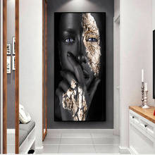 Arte africano, mujer en negro y oro, pintura al óleo sobre lienzo, cuadros, posters e impresiones, pared escandinava, arte visual para la sala de estar. 2024 - compra barato