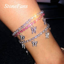 Stionefans Fashion Rhinestone Butterfly Pendant Anklet Chain for Women Statment Bling Tennis Chain Anklet Butterfly Foot Chain 2024 - buy cheap