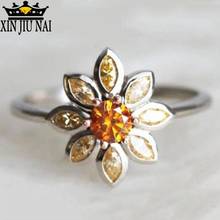 Prata 925 bonito flor margarida amarelo zirocn pedra anéis de prata para as mulheres moda casamento champanhe pedra preciosa jóias melhor presente 2024 - compre barato