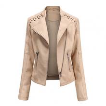 Women Autumn Winter Faux Leather Jacket Zipper Stand Collar Motorcycle Slim Coat 2024 - buy cheap