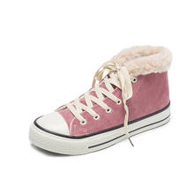 Inverno mulheres tornozelo rebanho botas quente de pelúcia mulher rosa preto sapatos tênis apartamentos rendas até sapatos femininos causal sapatos de neve 2024 - compre barato