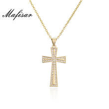 Mafisar pingente de cruz feminina, colar dourado de cristal com pingente de cruz de jesus, moda feminina 2024 - compre barato