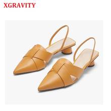 XGRAVITY-zapatos de vestir con punta estrecha para mujer, sandalias elegantes de tacón redondo, de tacón corto, marca a la moda, B139 2024 - compra barato