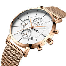 BIDEN Luxury Brand Fashion Watch Men Rose Gold Quartz Clock Chronograph Watches Mesh Strap Stainless Steel Business Wristwatch 2024 - buy cheap