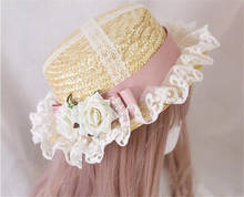 Lolita  Pastorale Style  Sweet Lace Bow Straw hat Flat Cap Mori Girl Princess  Handmade beach Hat B1335 2024 - buy cheap