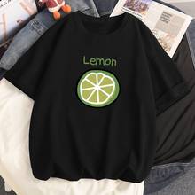 Camiseta feminina estilo uzzpode, camisa moda verão gola redonda com manga curta, estilo coreano, camiseta estampada com limão 2024 - compre barato