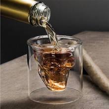 Copo de chá de cristal com cabeça de caveira, 4 tamanhos, copo de chá de camada dupla, garrafa transparente de caveira, uísque, vinho, vara, bar, cerveja, vinho 2024 - compre barato