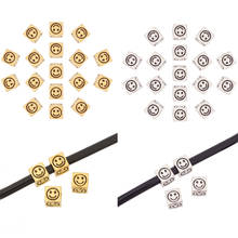 Abalorios de plata tibetana/oro cuadrados con forma de sonrisa, abalorios de 4 caras para pulsera DIY, accesorios de fabricación de joyas, agujero de 5mm, 30 Uds. 2024 - compra barato