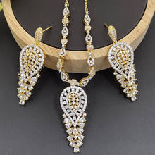Lanyika moda conjunto de jóias lindo gota forma zircônia micro pave colar com brincos para o aniversário feminino melhores presentes 2024 - compre barato