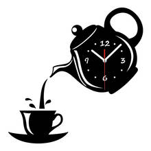 3D DIY teapot shape modern kitchen wall clock acrylic mirror clock home decoration sticker silent wall watch 2024 - buy cheap