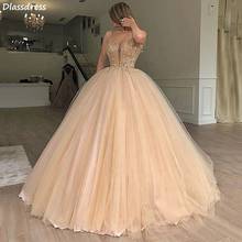 Champagne Evening Dress 2020 New Tulle Ball Gown Beading Sequin Spaghetti Strap V-neck Floor Length Prom Dress robe de soirée 2024 - buy cheap