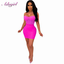 Adogirl Sexy Sheer Mesh Chain Spaghetti Straps Dress Two Piece Set  Crop Top+ Bodycon Mini Dress women Night Club Party Dresses 2024 - buy cheap