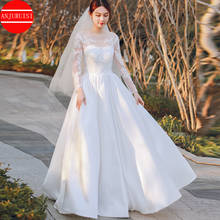 Long Sleeve Wedding Dress 2021 Vestidos De Novia Scoop Floor Length Satin Lace Appliques Bride Gown Robe Mariage Trouwjurk Boda 2024 - buy cheap