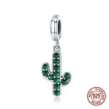 Colgante de collar de Cactus de circonia verde, accesorio de plata esterlina 100% 925, compatible con pulsera, abalorio, joyería Original, fabricación de regalos 2024 - compra barato