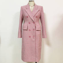 Куртка женская шерстяная в клетку, длинное пальто из твида розового цвета с воротником, твидовое пальто, Осень-зима 2020 2024 - купить недорого