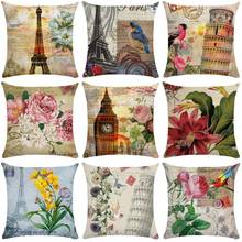 Flower and Bird Building Soft Cushion Cover Decorative Pillows Throw Eiffel Tower Pillow Case Soft Home Decor Living Room Sofa 2024 - buy cheap