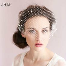 JIERUIZE, новые тюлевые Свадебные вуали с жемчугом, свадебная вуаль, аксессуары для волос для свадебной вечеринки 2024 - купить недорого